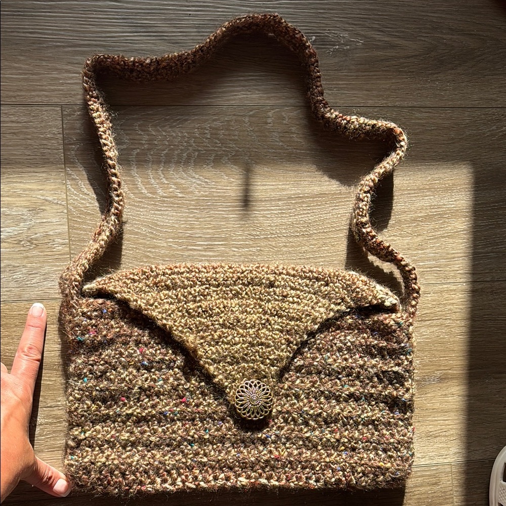 Handcrafted Brown Crochet Shoulder Bag
